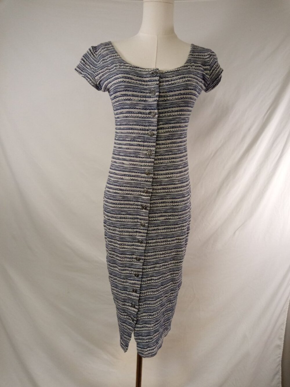 Women's Black/Grey/White Button-Up Midi Dress